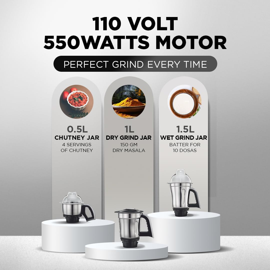 Preethi Steele Mixer Grinder with Turbo Vent and Improved Couplers